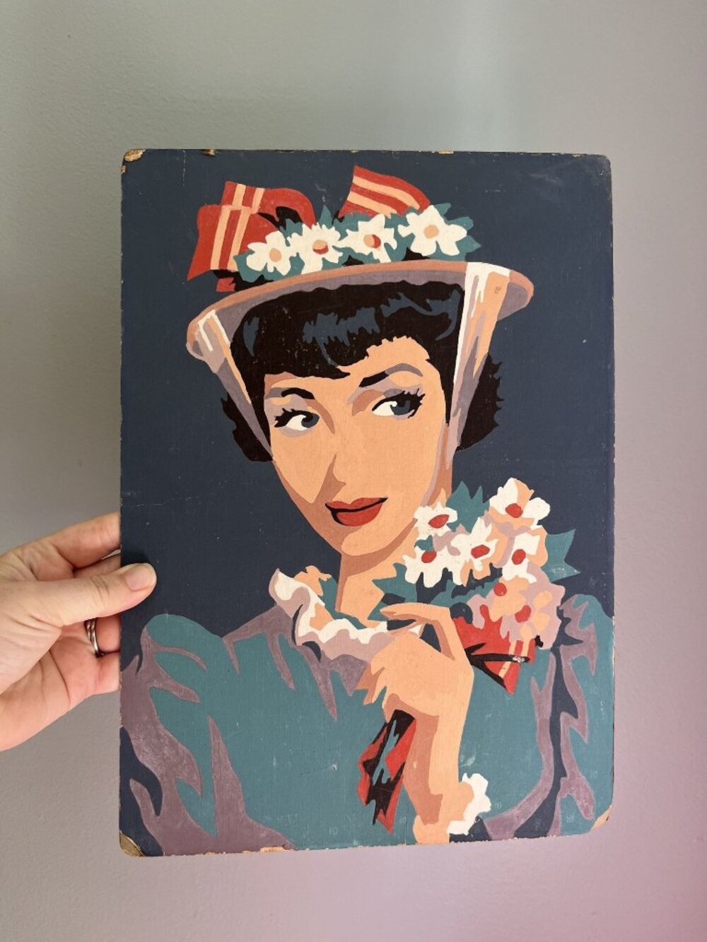 1950's Paint by Number Fashionable Lady in Hat with Flowers